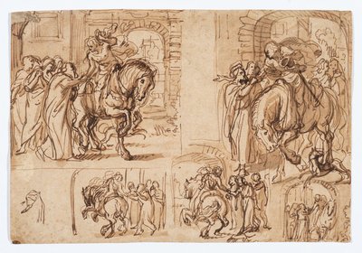 Estudios de composición para "La partida del hijo pródigo (Lucas 15:11-32)" de Flemish School