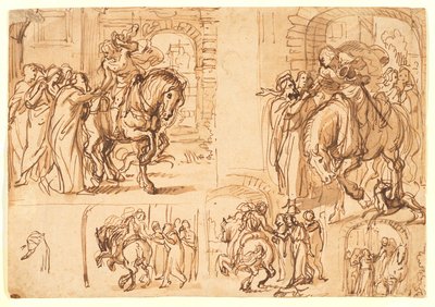 Estudios de composición para "La partida del hijo pródigo de Flemish School