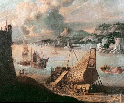 Construcción de un galeón en un astillero genovés (pintura) de Flemish School