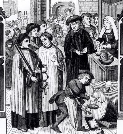 Impuestos sobre los vinos, concedidos al Capítulo de Tournai por el rey Chilperico, después de una ventana de la Catedral de Tournai de Flemish School