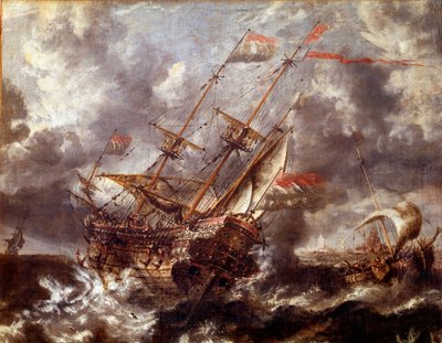 Barco holandés sin la tormenta de Flemish School