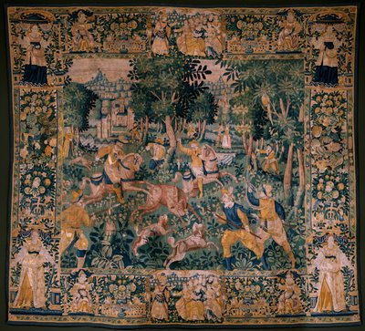 Tapiz flamenco. Caza de ciervos (Caza de un ciervo). Taller de Oudenaarde. 295x331cm. Inv (82941)-1 / PRIVADO. siglo 17. de Flemish School