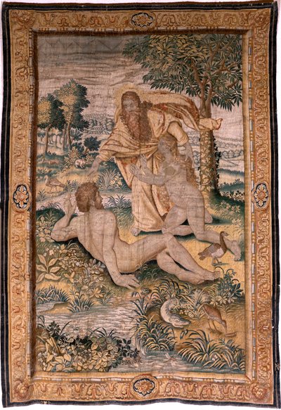 Tapiz flamenco. Serie Génesis o El Hombre de la Creación. Dios crea a la Mujer y se la presenta a Adán (Dios crea a la mujer y la presenta a Adán). Modelo basado en Michiel Coxcie. Fabricación Jan Aerst en Bruselas. Ca 1630. Tejido Seda y lana. de Flemish School