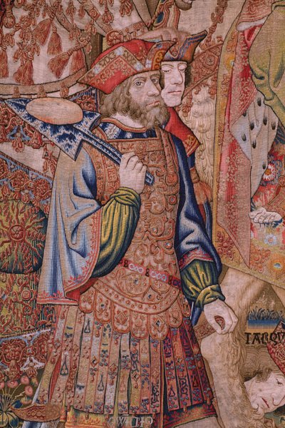 Flemish tapestry. Series Moralities: The virtue of the honours (De deugd van de Honores, La Virtud de los honores). Ca 1520. Detail de Flemish School