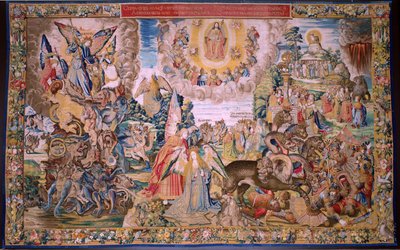 Tapiz flamenco. Serie El Apocalipsis: San Miguel derrotando al dragón. Atelier Willem Dermoyen, Bruselas. Ca 1553-1555. de Flemish School