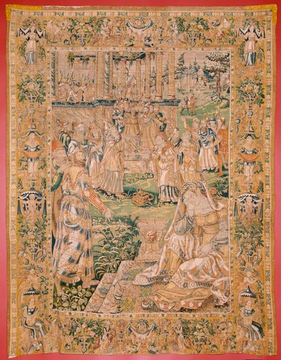 Tapiz flamenco. Serie El Libro de Judit. Judith muestra la cabeza de Holofernes (Judith muestra la cabeza de Holofernes). Noveno tapiz de la serie. Fabricación Holanda, Bruselas(?). Segunda mitad del siglo XVI. Lana de tela. Ubicación Iglesia de San de Flemish School