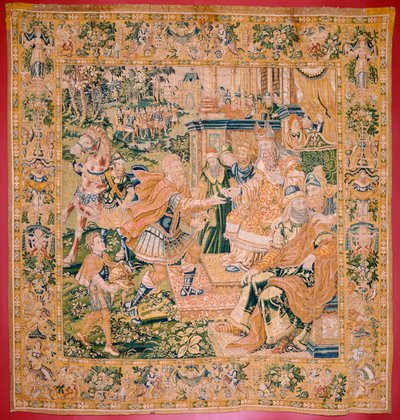 Tapiz flamenco. Serie El Libro de Judit. La guerra llega a Judá (Llega la guerra a Judá). Cuarto tapiz de la serie. Fabricación Holanda, Bruselas(?). Segunda mitad del siglo XVI. Lana de tela. Ubicación Iglesia de San Nicolás de Bari (museo o de Flemish School