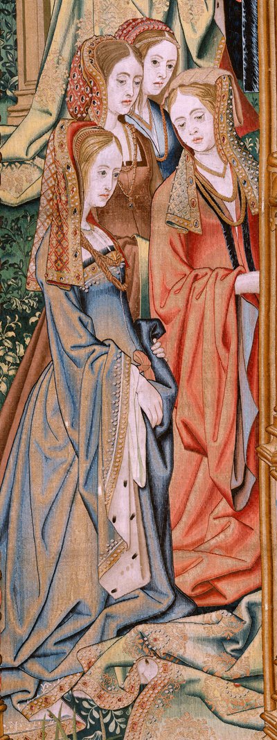 Tapiz flamenco. Serie La Historia de David y Betsabé. Matrimonio de David y Betsabé (Casamiento de David y Betsabé). Segundo panel de la serie. Modelo Anónimo. Fabricación Desconocida, Bruselas. 1505. Tejido Oro, seda y lana. de Flemish School
