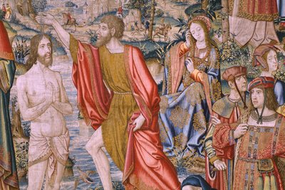 Tapiz flamenco. Serie La Historia de San Juan Bautista: El Bautismo de Cristo (Het doopsel van Christus). Taller de Bruselas. 1515-1520. de Flemish School