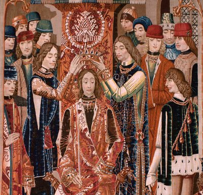 Tapiz flamenco. Serie Desconocida. historia romana? Tarquinius Prisco (Tarquino Prisco). ¿Fabricación en los talleres de Bruselas?. Ca 1475. Tejido Lana y seda, 6 urdimbres por cm. Origen Donación del Conde Alba de Aliste, llegó a la catedral en 1608. ; Lo de Flemish School
