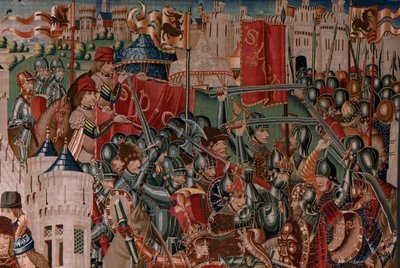 Tapiz flamenco. Serie Desconocida. historia romana? Tarquinius Prisco (Tarquino Prisco). ¿Fabricación en los talleres de Bruselas?. Ca 1475. Tejido Lana y seda, 6 urdimbres por cm. Origen Donación del Conde Alba de Aliste, llegó a la catedral en 1608. ; Lo de Flemish School