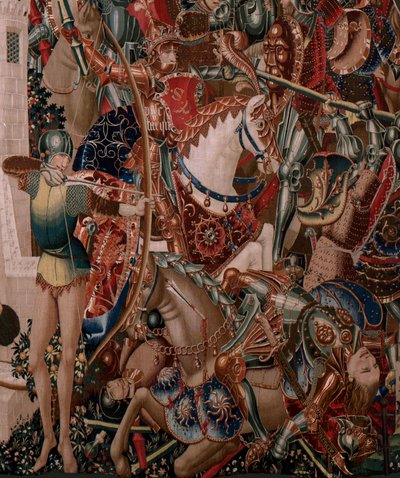 Tapiz flamenco. Serie Desconocida. historia romana? Tarquinius Prisco (Tarquino Prisco). ¿Fabricación en los talleres de Bruselas?. Ca 1475. Tejido Lana y seda, 6 urdimbres por cm. Origen Donación del Conde Alba de Aliste, llegó a la catedral en 1608. ; Lo de Flemish School