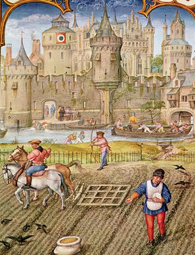 Fol.10v Mes de octubre: Siembra, del Breviarium Grimani, c.1515 de Flemish School