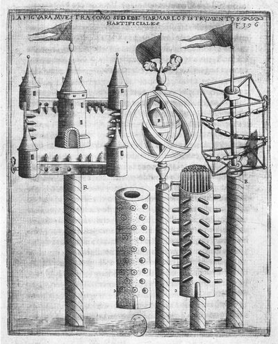Cómo lanzar fuegos artificiales, ilustración de Tratado de Artillería de Diego Ufano, Bruselas, 1613 de Flemish School