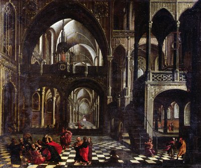 Interior de una Iglesia, o Jesús expulsando a los mercaderes del Templo de Flemish School