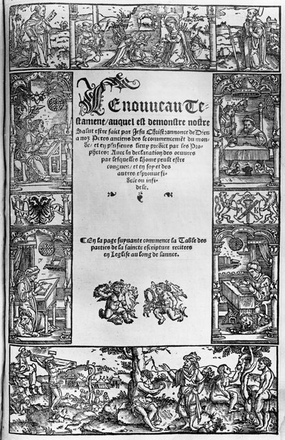 Página del título del Nuevo Testamento de una traducción francesa de Jacques Lefevre d