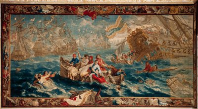 Palacio (Schlossanlage Schleissheim). Tapiz flamenco. Estudio bruselense Judocus De Vos. Diseño Lambert De Hondt. Batalla naval de La Hogue (Batalla naval de La Hogue). 400x792cm. Lana y seda. Ca 1715 - 1724. de Flemish School