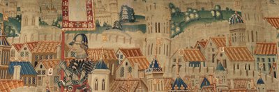 Parish museum of tapestries (Museo Parroquial de Tapices de Pastrana). Flemish tapestry. Conquest of Tanger (Toma de Tánger, De inname van Tanger). Series Conquests of king Alfonso I of Portugal (Conquistas de Alfonso V de Portugal). Tournai. Wool and silk de Flemish School