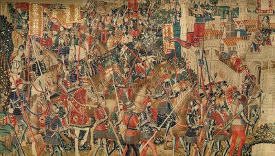 Parish museum of tapestries (Museo Parroquial de Tapices de Pastrana). Flemish tapestry. Conquest of Tanger (Toma de Tánger, De inname van Tanger). Series Conquests of king Alfonso I of Portugal (Conquistas de Alfonso V de Portugal). Tournai. Wool and silk de Flemish School