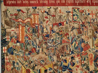 Parish museum of tapestries (Museo Parroquial de Tapices de Pastrana). Flemish tapestry. Take of Arcila (Toma de Arcila, Asalto de Arcila, De inname van Arzila). Series Conquests of king Alfonso I of Portugal (Conquistas de Alfonso V de Portugal). Tournai. de Flemish School