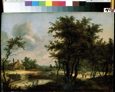 ""Paisaje de la campiña holandesa"" (Paisaje holandés). Pintura anónima de la escuela holandesa del siglo XVII. Museo de Arte Mikhail Kroshitsky, Sebastopol (Sebastopol) Ucrania de Flemish School