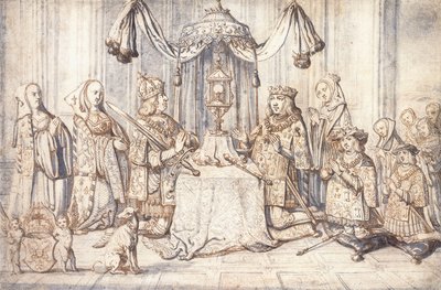 Retratos del emperador Maximiliano I, su esposa, hija, hijo y otros en la Capilla Santa en Dijon, c.1600 de Flemish School