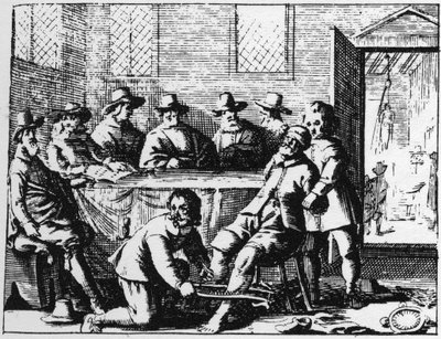 Castigo de los Tincers infligido a un hechicero - grabado de 1725 en “La Brujería Desenmascarada” (