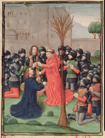 Roy 15 E I f.98v El hallazgo de la lanza con la que Cristo fue traspasado, de Estoire d