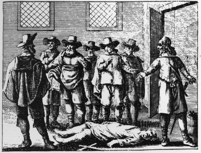 Hechicero sucumbiendo a la tortura - grabado de 1725 en 
