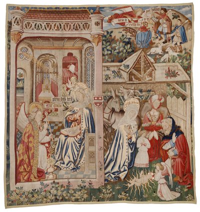 Tapiz que representa la Anunciación y la Natividad, Tournai (lana) de Flemish School