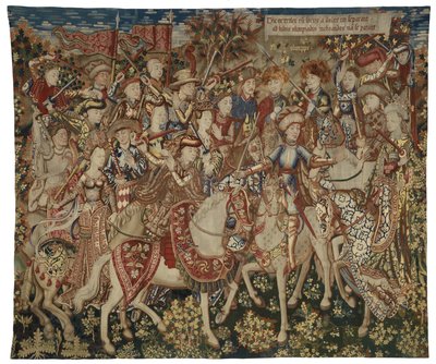 Tapiz con Hércules y sus compañeros en el Olimpo, posiblemente realizado en Tournai, c.1465-70 (lana y seda) de Flemish School