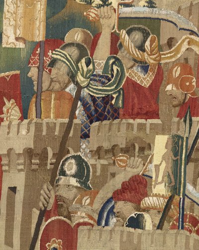 Tapiz que muestra las Conquistas del rey Alfonso V de Portugal, Tournai. (Detalle) de Flemish School