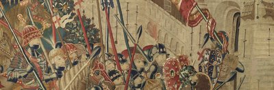 Tapiz que muestra las Conquistas del rey Alfonso V de Portugal, Tournai. (Detalle) de Flemish School