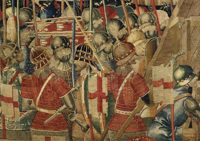 Tapiz que muestra las Conquistas del rey Alfonso V de Portugal, Tournai. (Detalle) de Flemish School