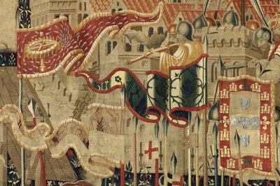 Tapiz que muestra las conquistas del rey Alfonso V de Portugal, Tournai. (detalle) de Flemish School