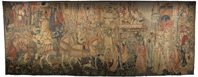 Tapiz que muestra las conquistas del rey Alfonso V de Portugal (Conquistas de Alfonso V de Portugal), Tournai. (Detalle) de Flemish School