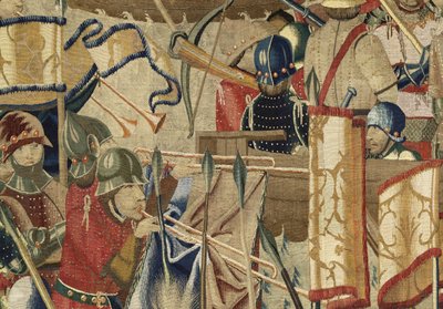 Tapiz que muestra las conquistas del rey Alfonso V de Portugal (Conquistas de Alfonso V de Portugal), Tournai. (Detalle) de Flemish School