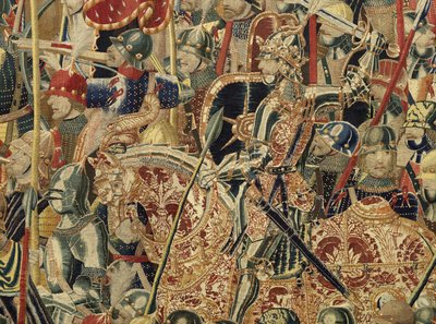 Tapiz que muestra las conquistas del rey Alfonso V de Portugal (Conquistas de Alfonso V de Portugal), Tournai. (Detalle) de Flemish School