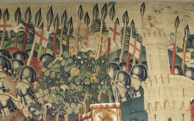 Tapiz que muestra las conquistas del rey Alfonso V de Portugal (Conquistas de Alfonso V de Portugal), Tournai. (Detalle) de Flemish School