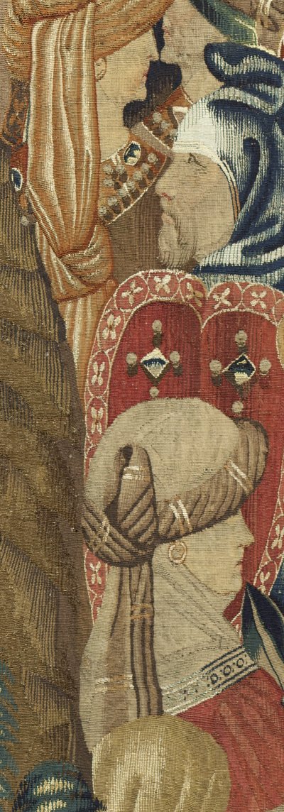Tapiz que muestra las conquistas del rey Alfonso V de Portugal (Conquistas de Alfonso V de Portugal), Tournai. (Detalle) de Flemish School