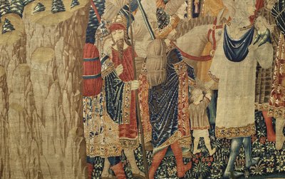 Tapiz que muestra las conquistas del rey Alfonso V de Portugal (Conquistas de Alfonso V de Portugal), Tournai. (Detalle) de Flemish School