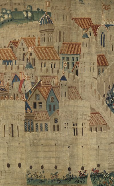 Tapiz que muestra las conquistas del rey Alfonso V de Portugal, Tournai. (detalle) de Flemish School