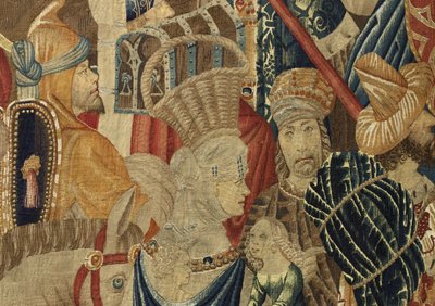 Tapiz que muestra las conquistas del rey Alfonso V de Portugal, Tournai. (detalle) de Flemish School