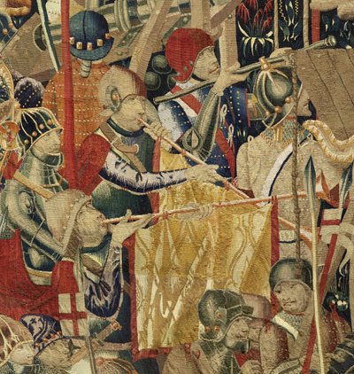 Tapiz que muestra las conquistas del rey Alfonso V de Portugal, Tournai. (detalle) de Flemish School