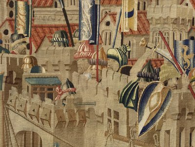 Tapiz que muestra las conquistas del rey Alfonso V de Portugal, Tournai. (detalle) de Flemish School