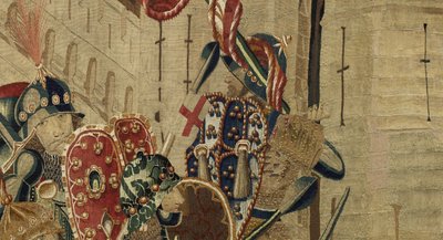 Tapiz que muestra las conquistas del rey Alfonso V de Portugal, Tournai. (detalle) de Flemish School