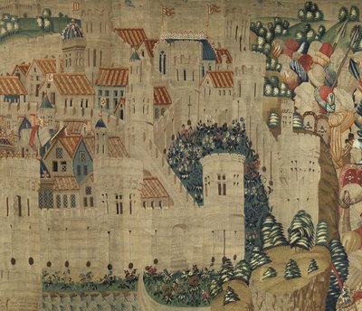 Tapiz que muestra las conquistas del rey Alfonso V de Portugal, Tournai. (detalle) de Flemish School