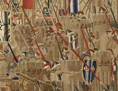 Tapiz que muestra las conquistas del rey Alfonso V de Portugal, Tournai. (detalle) de Flemish School