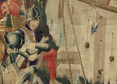 Tapiz que muestra las conquistas del rey Alfonso V de Portugal, Tournai. (detalle) de Flemish School