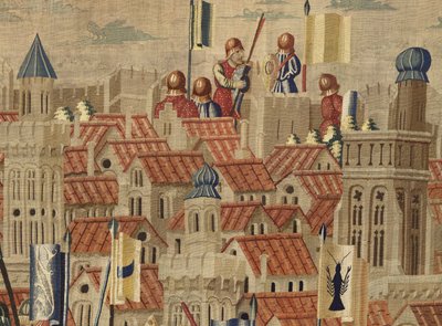 Tapiz que muestra las conquistas del rey Alfonso V de Portugal, Tournai. (detalle) de Flemish School